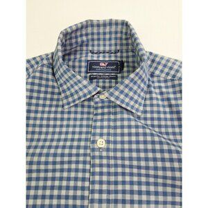 Vineyard Vines Slim Fit Small Cooper Shirt Mens Blue Gray check Polyester Shirt